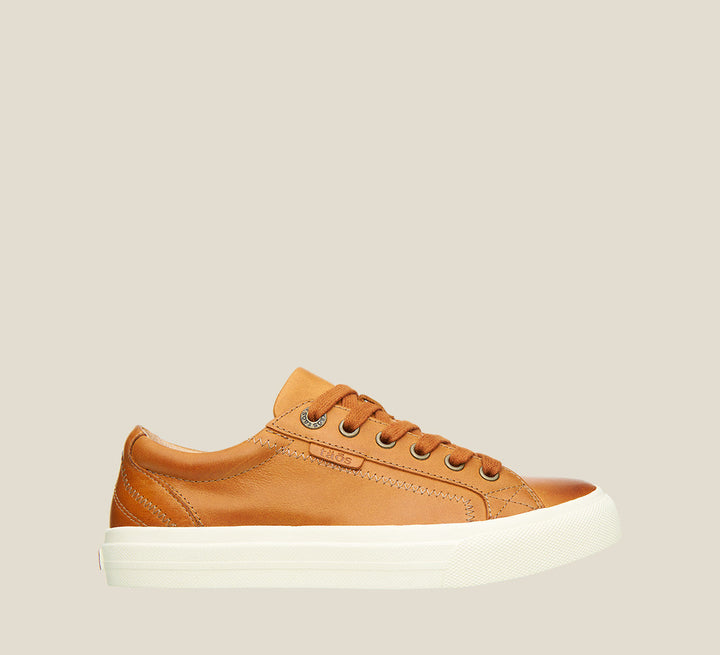 Outside Angle of Plim Soul Lux Golden Tan Leather leather sneaker featuring a polyurethane removable footbed with rubber outsole 6