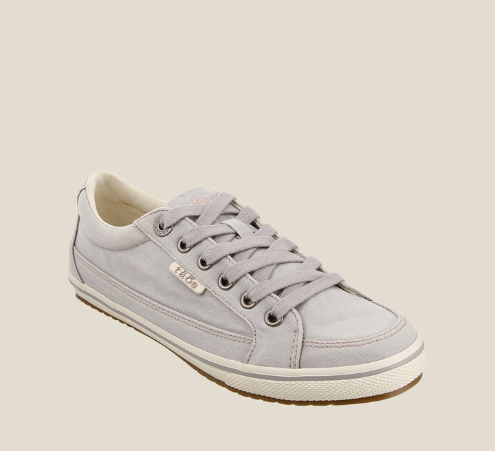 3/4 Angle of Moc Star Light Grey Distressed Canvas sneaker with Curves & Pods removable footbed with Soft Support and rubber outsole. - size 5