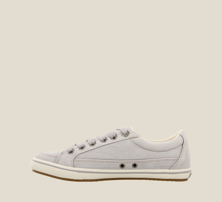 Inside angle of Moc Star Light Grey Distressed Canvas sneaker with Curves & Pods removable footbed with Soft Support and rubber outsole. - size 5