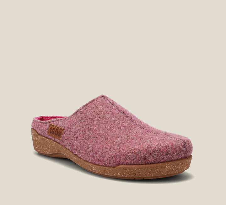 "Hero image of Woollery Rose Two-tone wool slip on clog with cork detail, a footbed, & rubber outsole
 36"