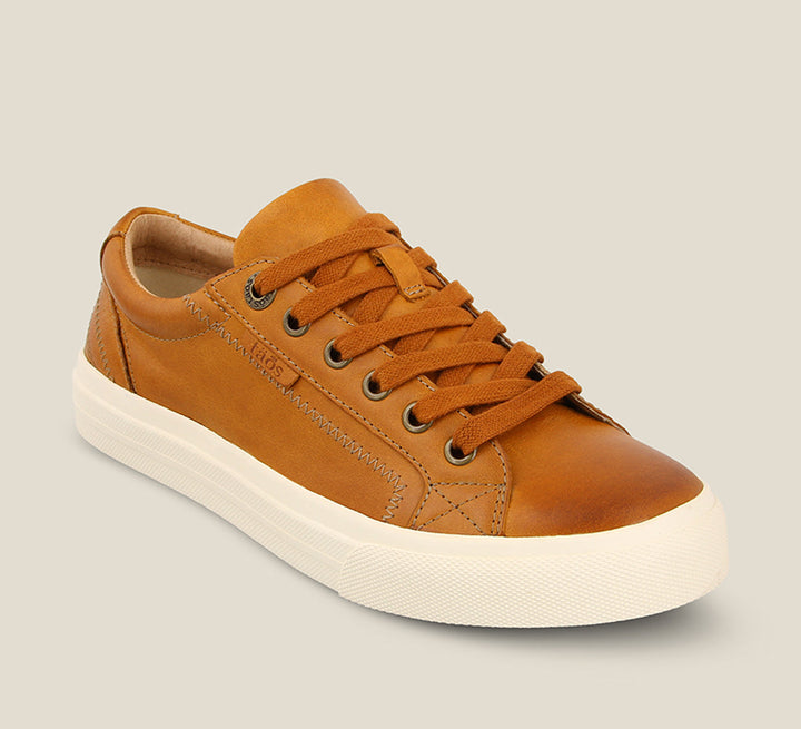 Hero image of Plim Soul Lux Golden Tan Leather leather sneaker featuring a polyurethane removable footbed with rubber outsole 6