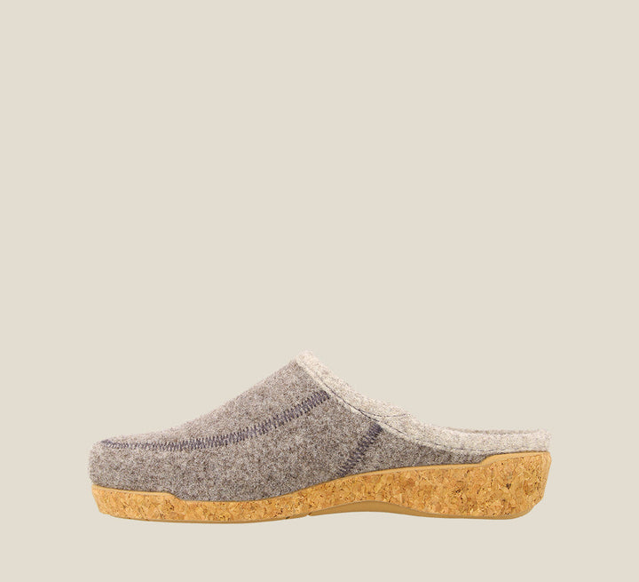 Inside angle of Wool Do Grey adjustable wool slip on clog with stitching - size 36