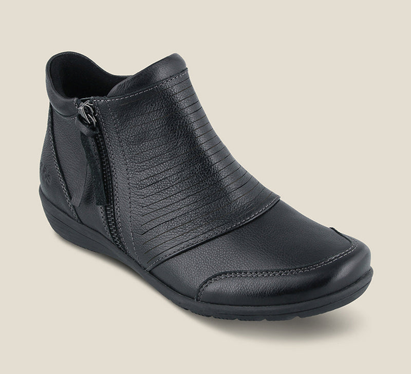 Hero image of Habit Black Leather bootie with a footbed, outside zipper &rubber outsole 6