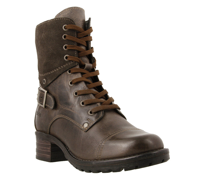 3/4 Angle of Crave Grey lace up combat boot with removable footbed and rubbe outsole - size 36