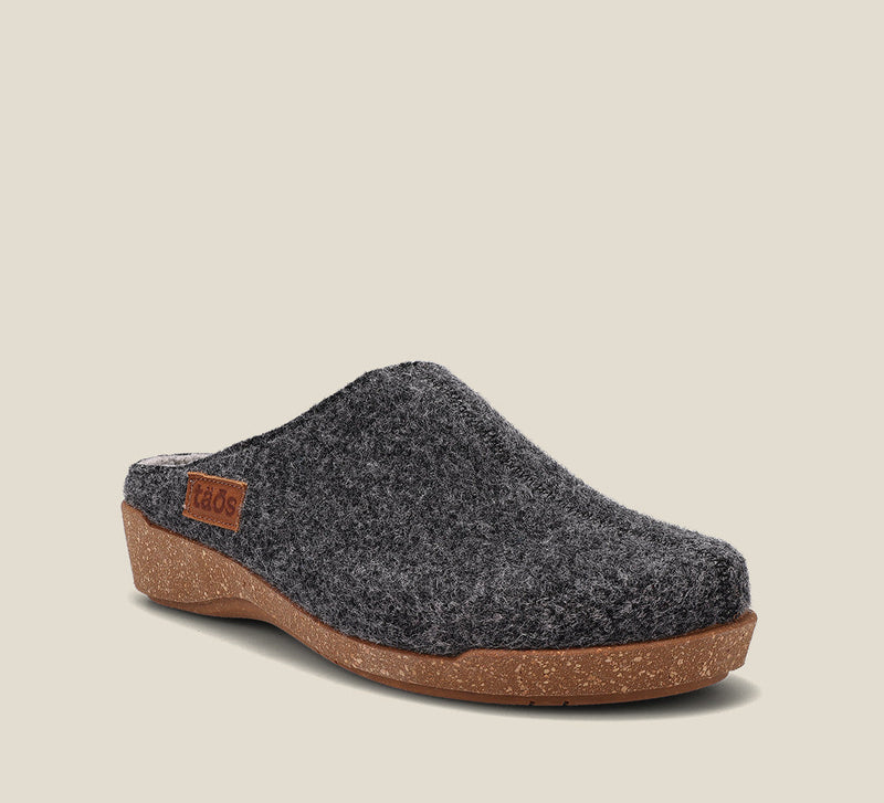 Hero image of Woollery Charcoal Two-tone wool slip on clog with cork detail, a footbed, & rubber outsole 36