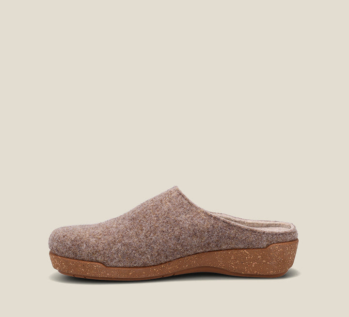 "Instep of Woollery Warm Sand Two-tone wool slip on clog with cork detail, a footbed, & rubber outsole
 36"