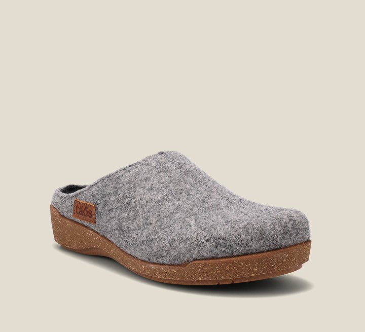 Hero image of Woollery Grey Two-tone wool slip on clog with cork detail, a footbed, & rubber outsole 36