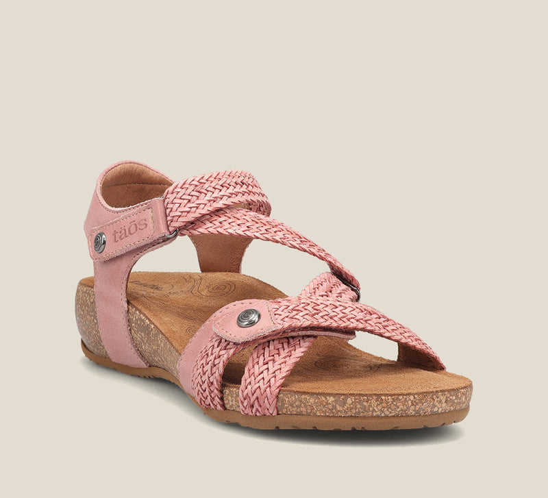 Hero Angle of Trulie Vintage Pink leather sandal with adjustable closure and rubber outsole