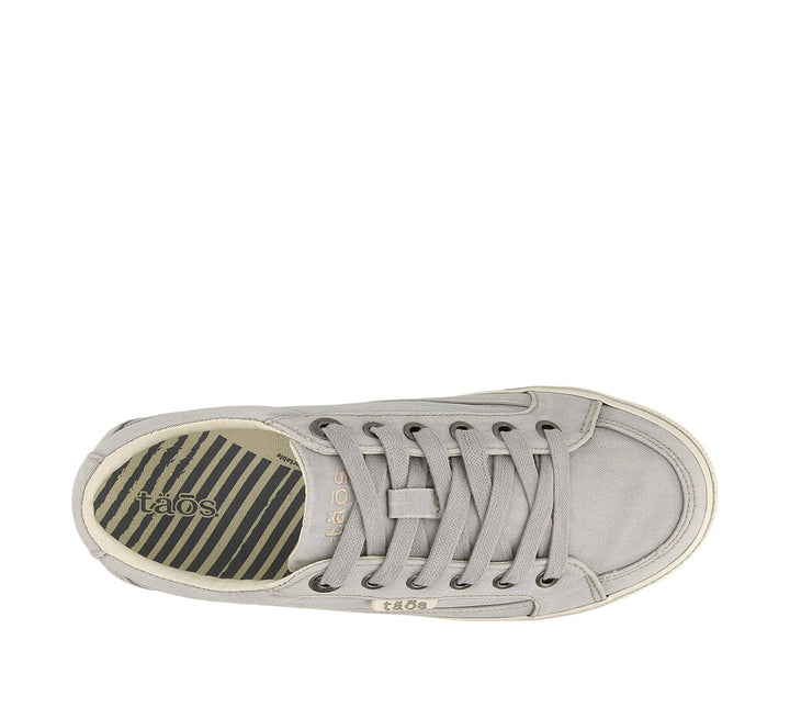 Top down angle of Moc Star Light Grey Distressed Canvas sneaker with Curves & Pods removable footbed with Soft Support and rubber outsole. - size 5