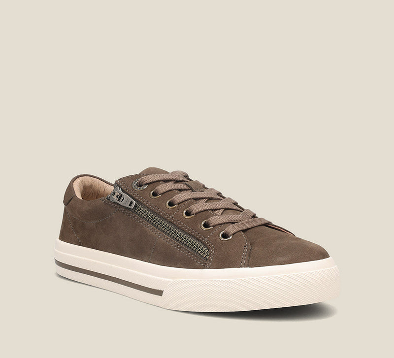 Hero image of Z Soul Dark Taupe Nubuck canvas lace up sneaker featuring an outside curves & pods removable footbed & rubber outsole