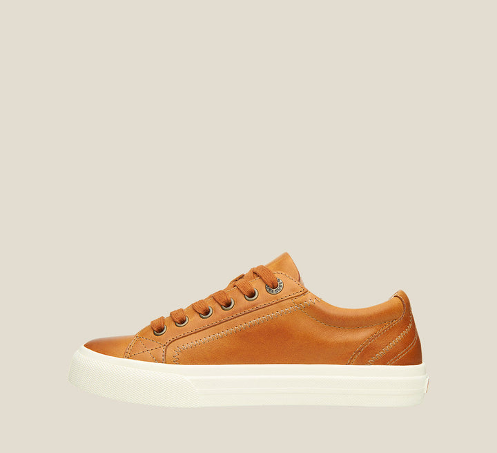 Instep of Plim Soul Lux Golden Tan Leather leather sneaker featuring a polyurethane removable footbed with rubber outsole 6