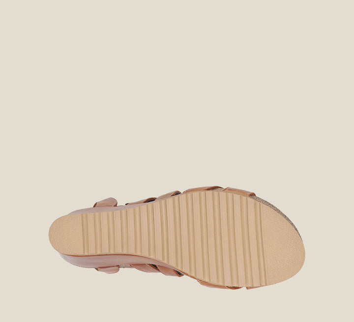 Outsole Angle of Xcellent Caramel leather wedge featuring exceptional arch & metatarsal support with a rubber outsole